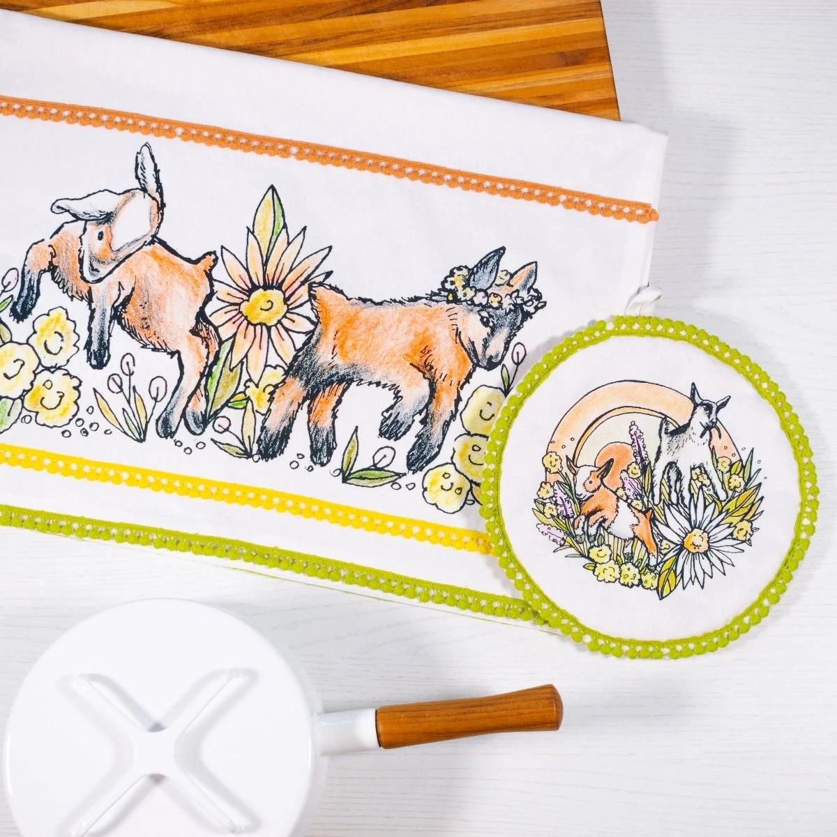 Everything Kitchens Barnyard Baby Animals 19" X 28" Tea Towel | "Caprine Caper Goats" - Kid - Image 2