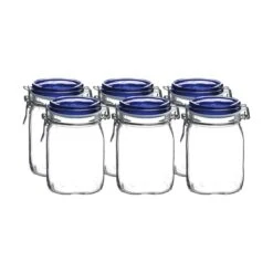 Bormioli Rocco 1L Swing Top Fido Canning Jars - Blue Lid | 6-pack