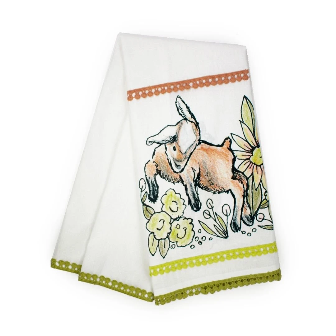 Everything Kitchens Barnyard Baby Animals 19" X 28" Tea Towel | "Caprine Caper Goats" - Kid