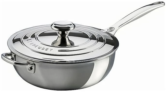 Le Creuset 3.5 Qt. Tri-Ply Stainless Steel Saucier Pan With Lid & Helper Handle