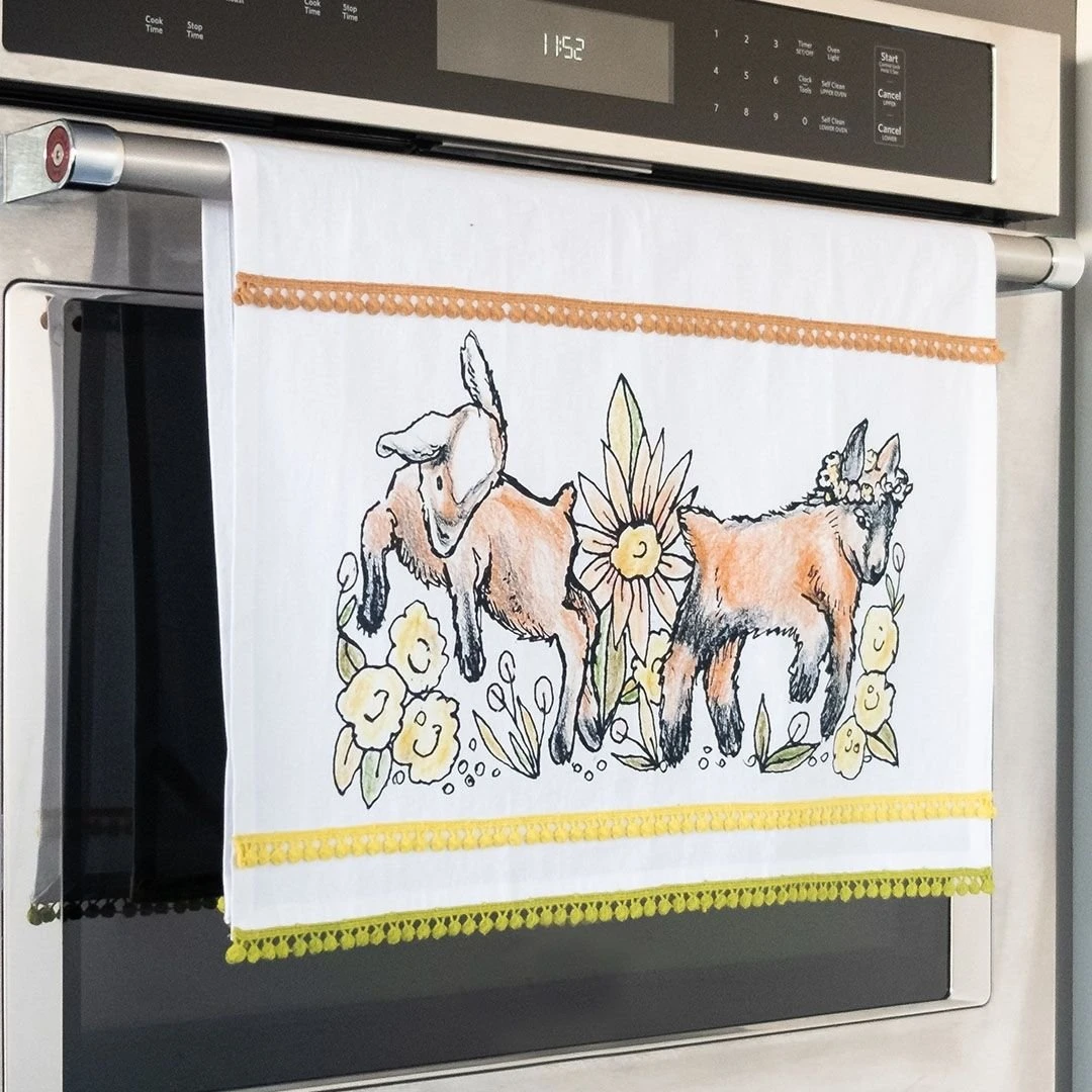 Everything Kitchens Barnyard Baby Animals 19" X 28" Tea Towel | "Caprine Caper Goats" - Kid - Image 3