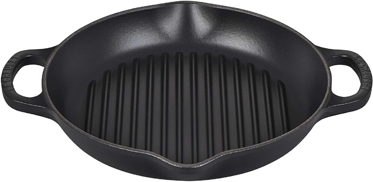 Le Creuset 9.75" Deep Round Signature Grill Pan | Licorice