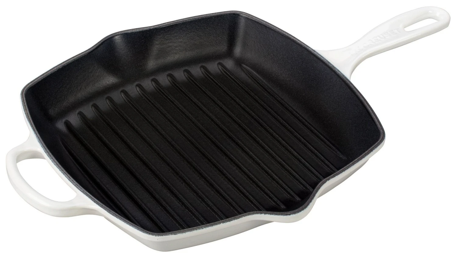 Le Creuset 10.25" Square Signature Cast Iron Grill Skillet | White