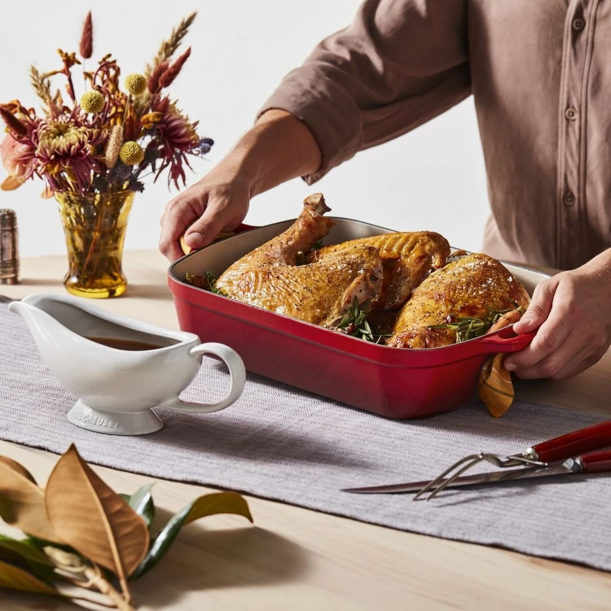 Le Creuset 5.25 Qt. Rectangular Signature Cast Iron Roaster | Cerise/Cherry Red - Image 2